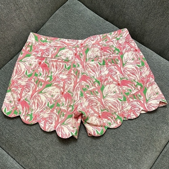 Lilly Pulitzer Size 0 Buttercup Shorts Pink Flamingo Ruffled Trim - Picture 5 of 7